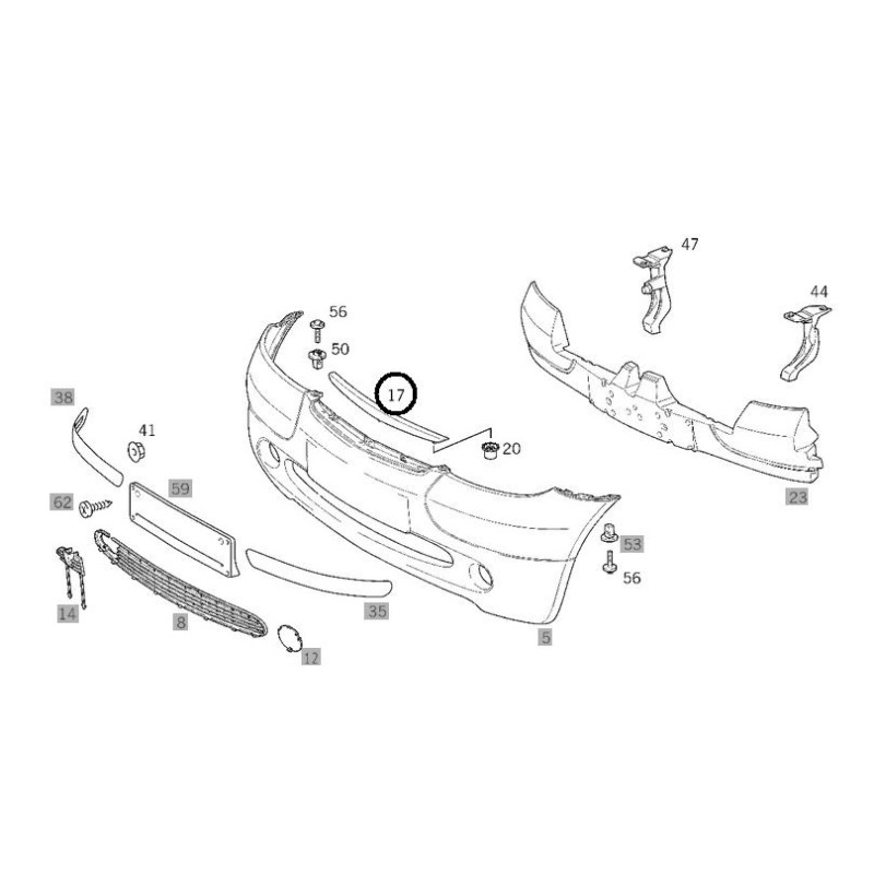 Mercedes-Benz A-Class W168 Front Bumper Chrome 98-04.