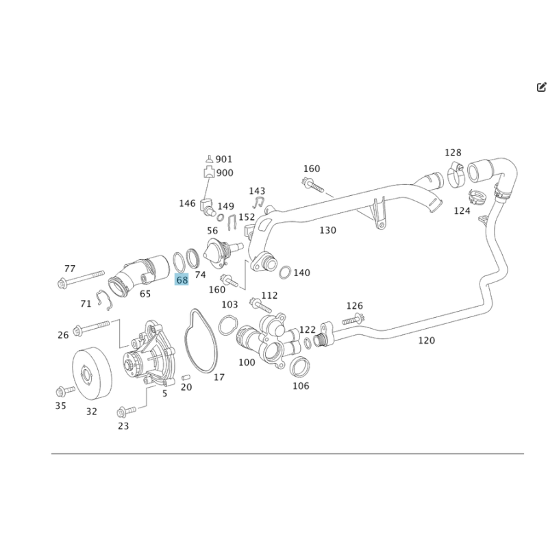 Τσιμούχα καβουκιού θερμοστάτη γνήσια Mercedes-Benz M271 A0299972148