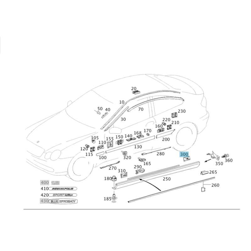 Σφιγκτήρας/κλιπ στήριξης μαρσπιέ MERCEDES A0129885078, C 180, C 200, C 220 CDI, CLK 200, CLK 320, CLK 55 AMG