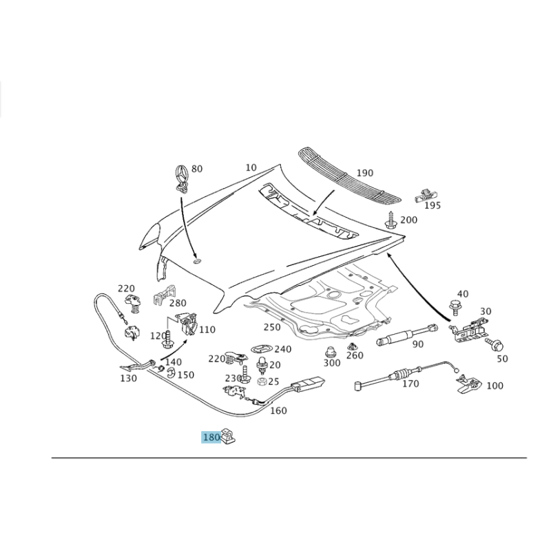 Κλιπ καλωδίου απελευθέρωσης καπό Mercedes-Benz A0009950148