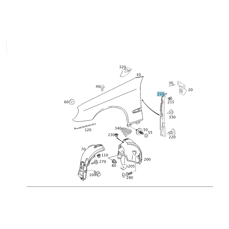 Front right fender rear cover/boot Mercedes Benz W211 A2118890425