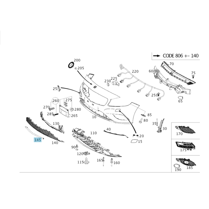 Front Bumper Grille Red Stripe AMG LINE Mercedes W176 A-Class  A1768850523
