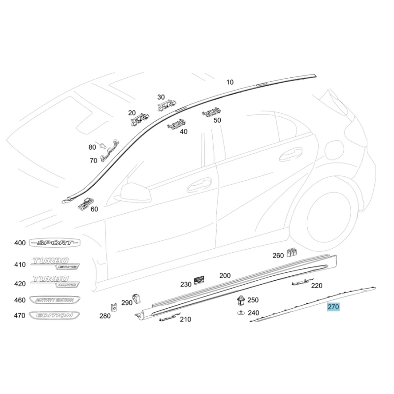 Trim strip side skirt AMG (ΣΕΤ) Mercedes A-Class W176 A1766980262