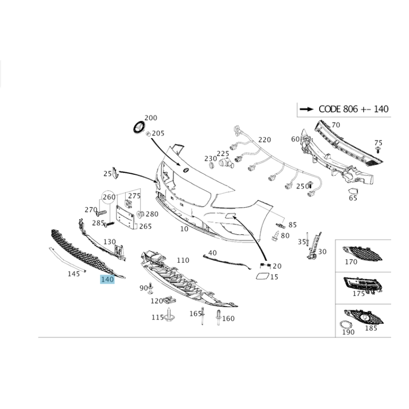 Δίχτυ προφυλακτήρα εμπρός AMG LINE Mercedes A-Class W176