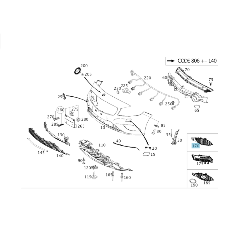 Δίχτυ προφυλακτήρα εμπρός αριστερά(AMG LINE)Mercedes A-Class W176 A1768851322