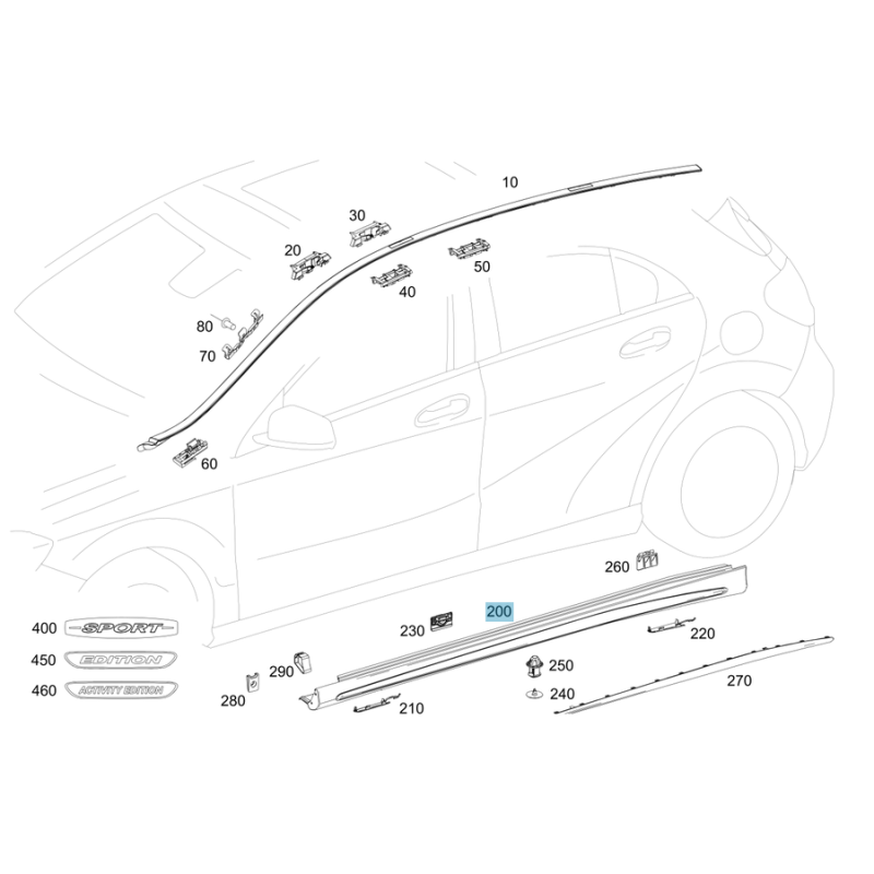 Right Side Skirt for Mercedes A-Class W176 / CLA C117 (AMG Style) | Aftermarket OEM A1766980354